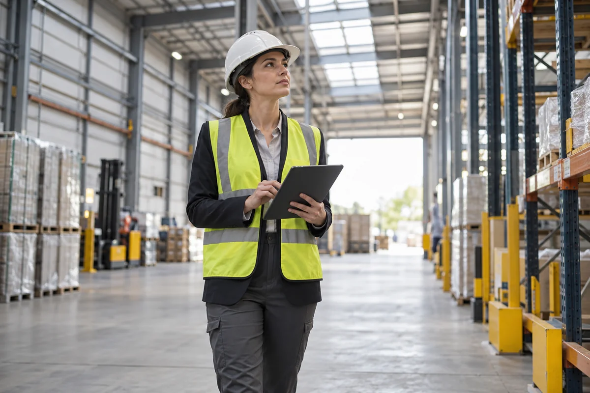 Facility professional reviewing a commercial building inspection