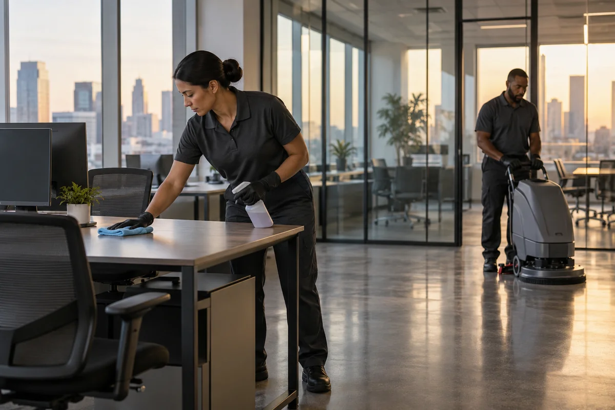 Professional cleaner maintaining an office facility