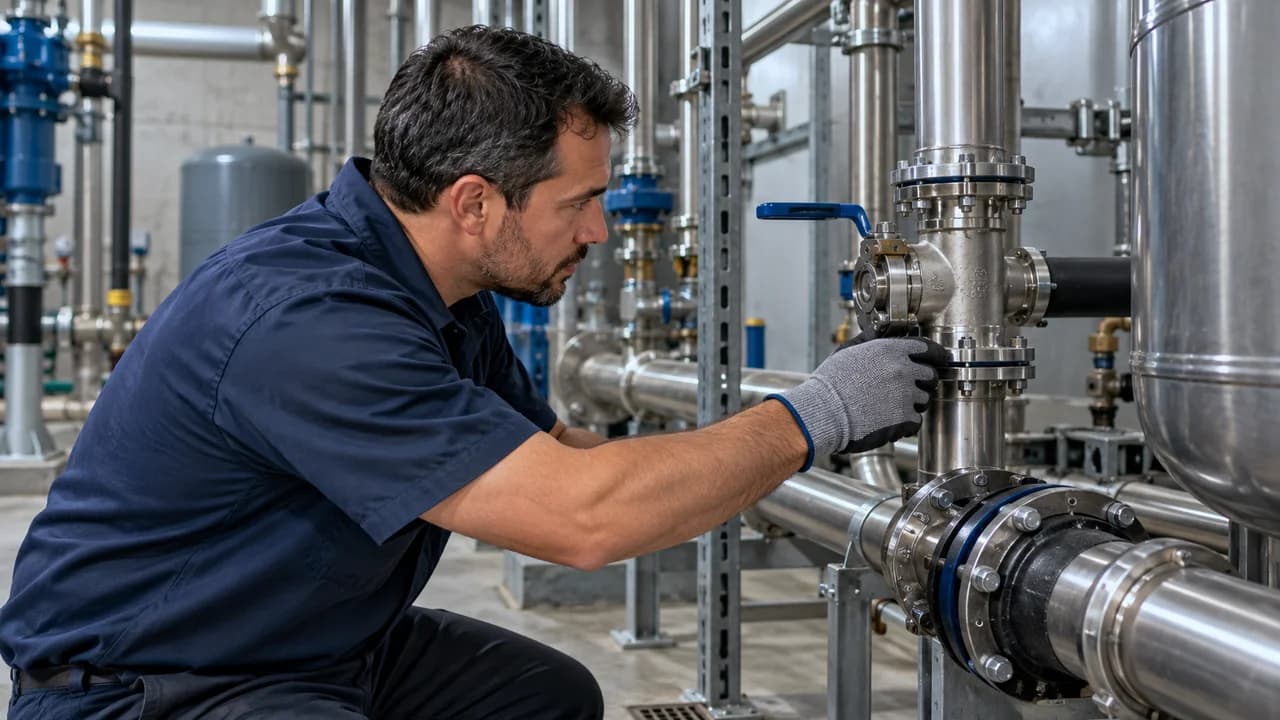Technician working on plumbing connections